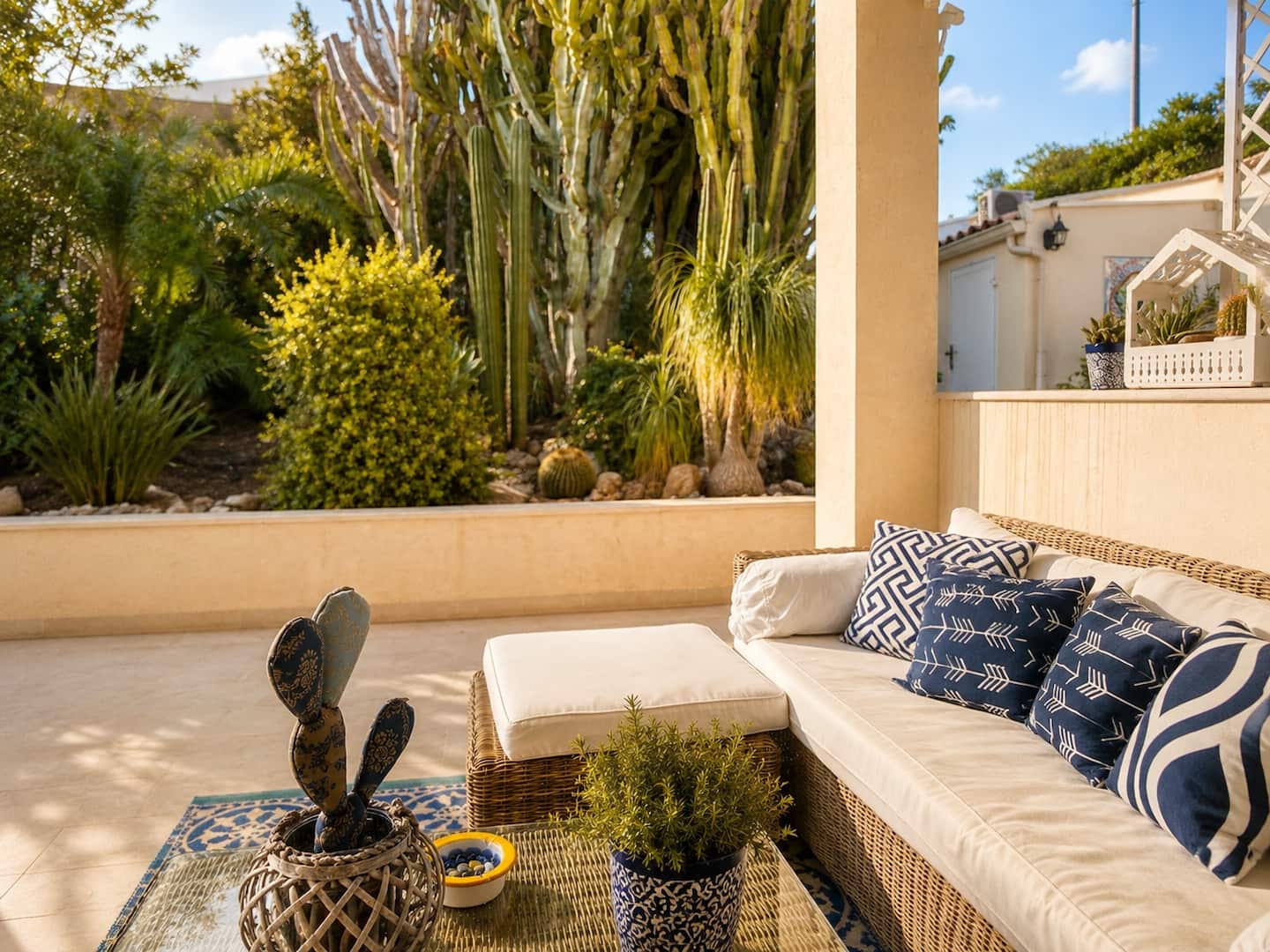 Giardino di cactus e piante grasse lungo la veranda